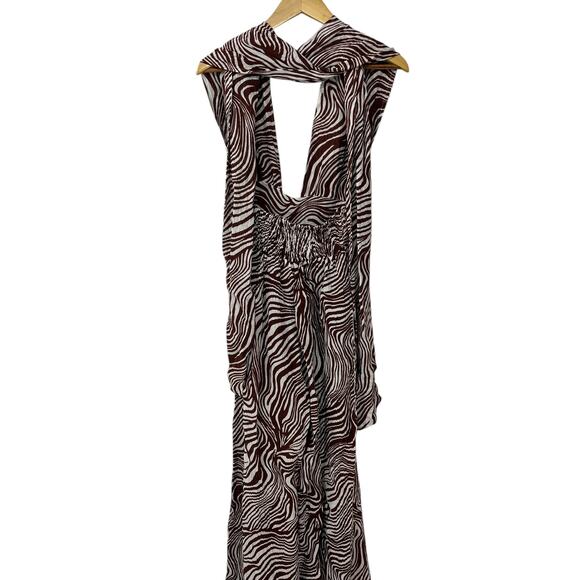 FAITHFULL THE BRAND Anthropologie Vacanza Linen Zebra Halterneck Jumpsuit SZ 4 - Picture 4 of 11